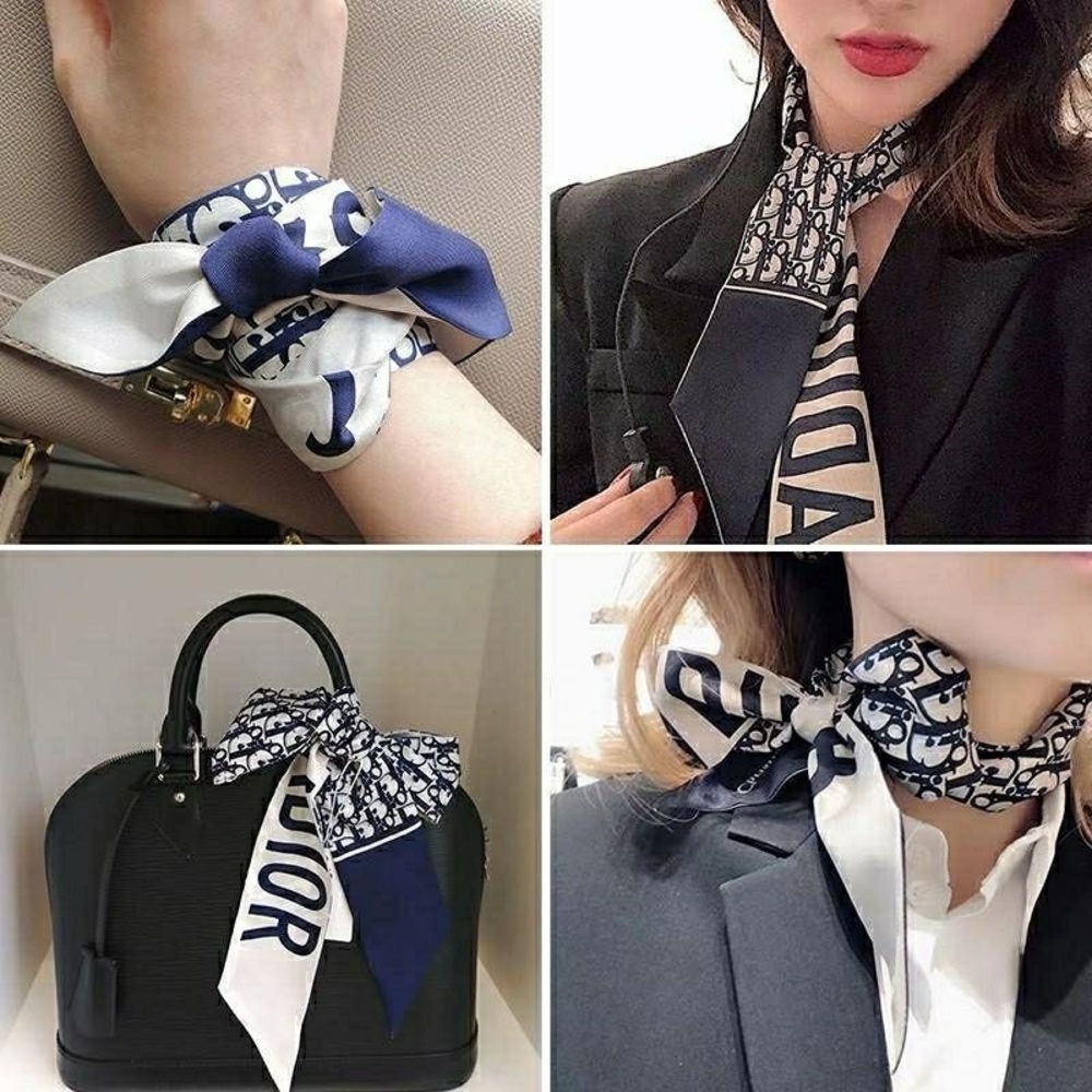 👛 *D*I*O*R* Monogram Print Twilly Bandeau Wrap Scarf - Blue - Picture 11 of 11